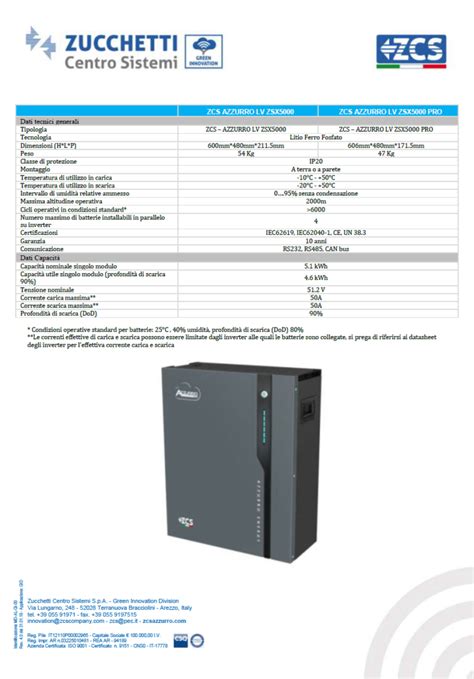 zcs azzurro lv zsx 5000 scheda tecnica|ZCS AZZURRO LV ZSX5000 – BATTERIA PER ACCUMULO AL .